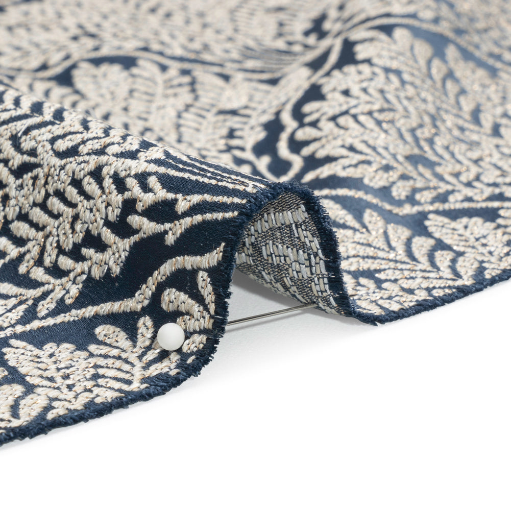 Metallic Drapery Jacquard - Ink Leafy Fans - British Imported - Joann Fabrics
