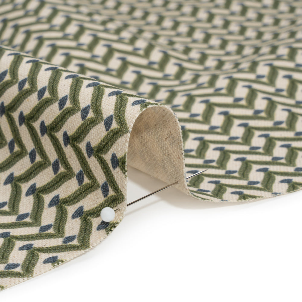 Cotton and Linen Canvas Print - Olive Leafy Chevrons - British Imported - Joann Fabrics