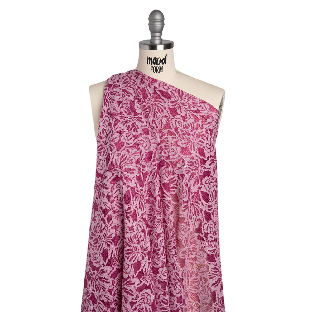 Stretch Corded Lace with Finished Edges - Festival Fuchsia and Natural Tropical Blossoms - Ottilie Collection - Joann Fabrics