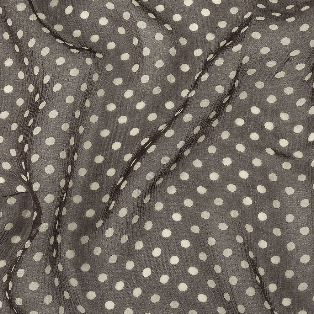 Famous Australian Designer Charcoal and Cannoli Cream Polka Dotted Crinkled Silk Chiffon - Joann Fabrics