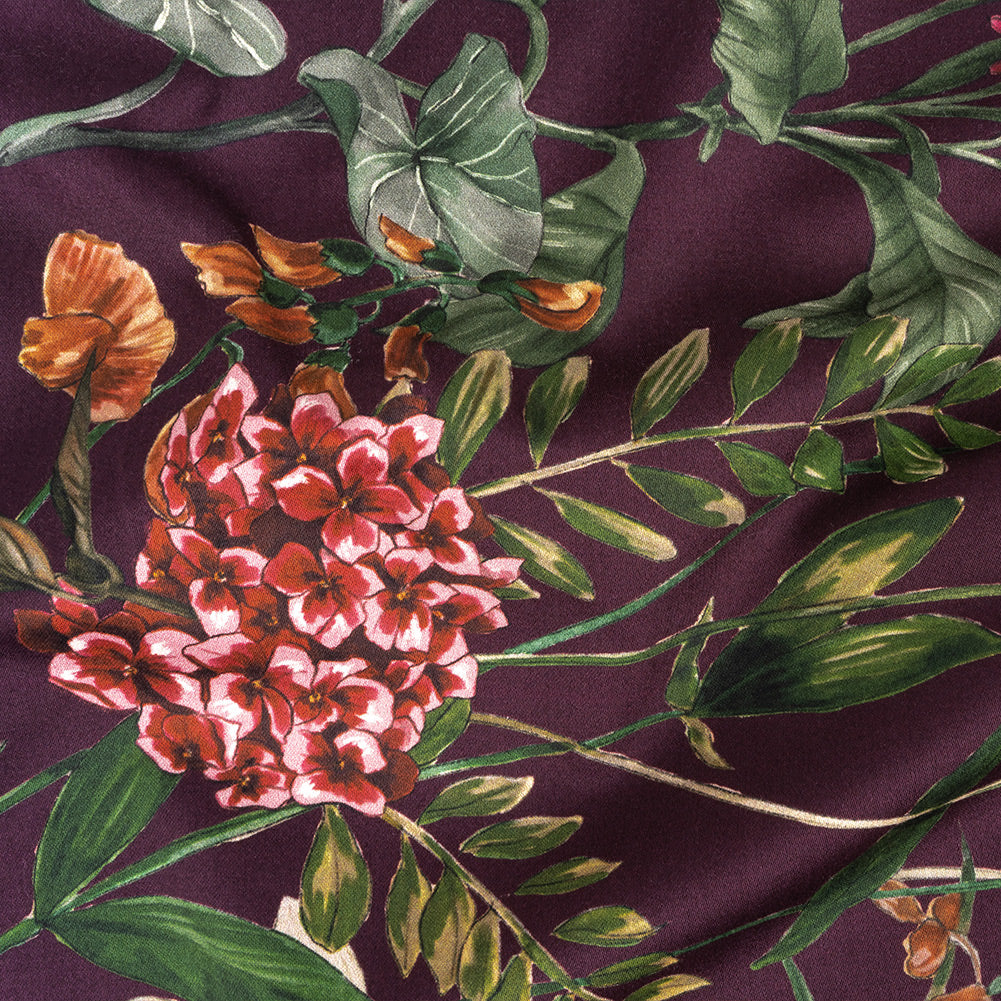 Stretch Cotton Sateen - Dark Purple Floral - Wild Fantasia Print - Mood Exclusive Wisteria Collection - Joann Fabrics