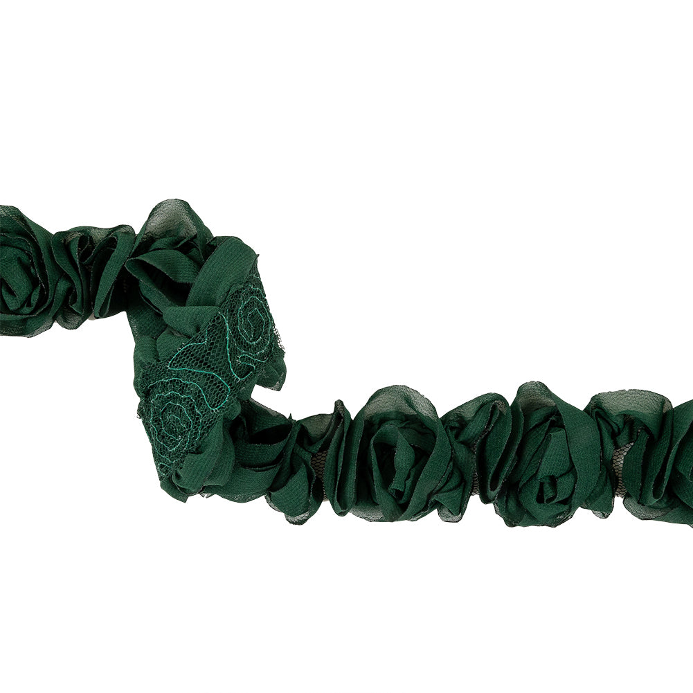 Deep Green Chiffon Roses on Mesh Trim - 2