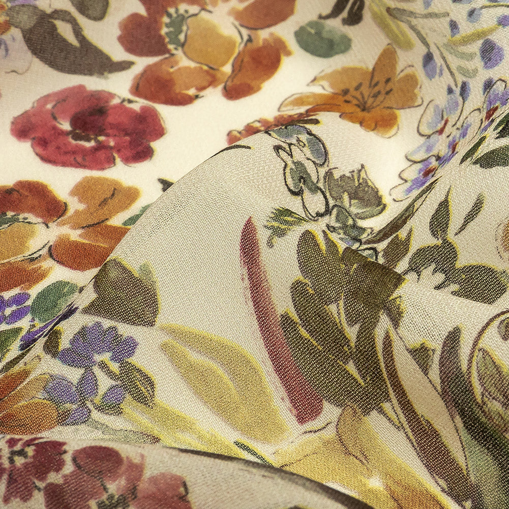 Mood Exclusive White Morning Glories Viscose Georgette - Joann Fabrics