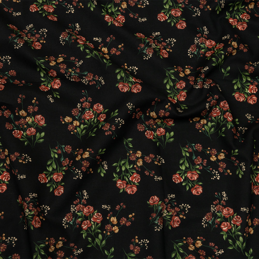 Cotton Voile - Black and Pink Floral - Mason Jar Bouquet Print - Mood Exclusive Rockland Collection - Joann Fabrics