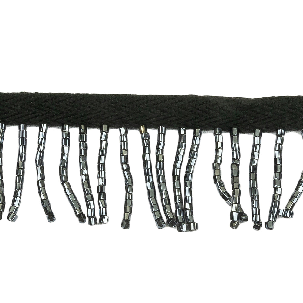 Vintage Gunmetal and Black Chop Beaded Chainette Fringe - 1