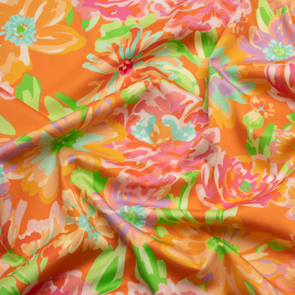 Stretch Cotton Sateen - Orange and Green Floral - Piccadilly Lane Print - Mood Exclusive Marigold Collection - Joann Fabrics
