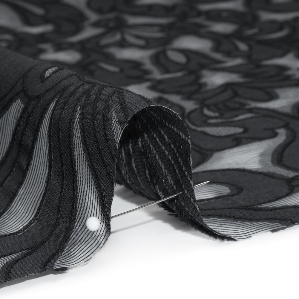 Cotton Blend Burnout Jacquard - Charcoal and Black Floral - Joann Fabrics