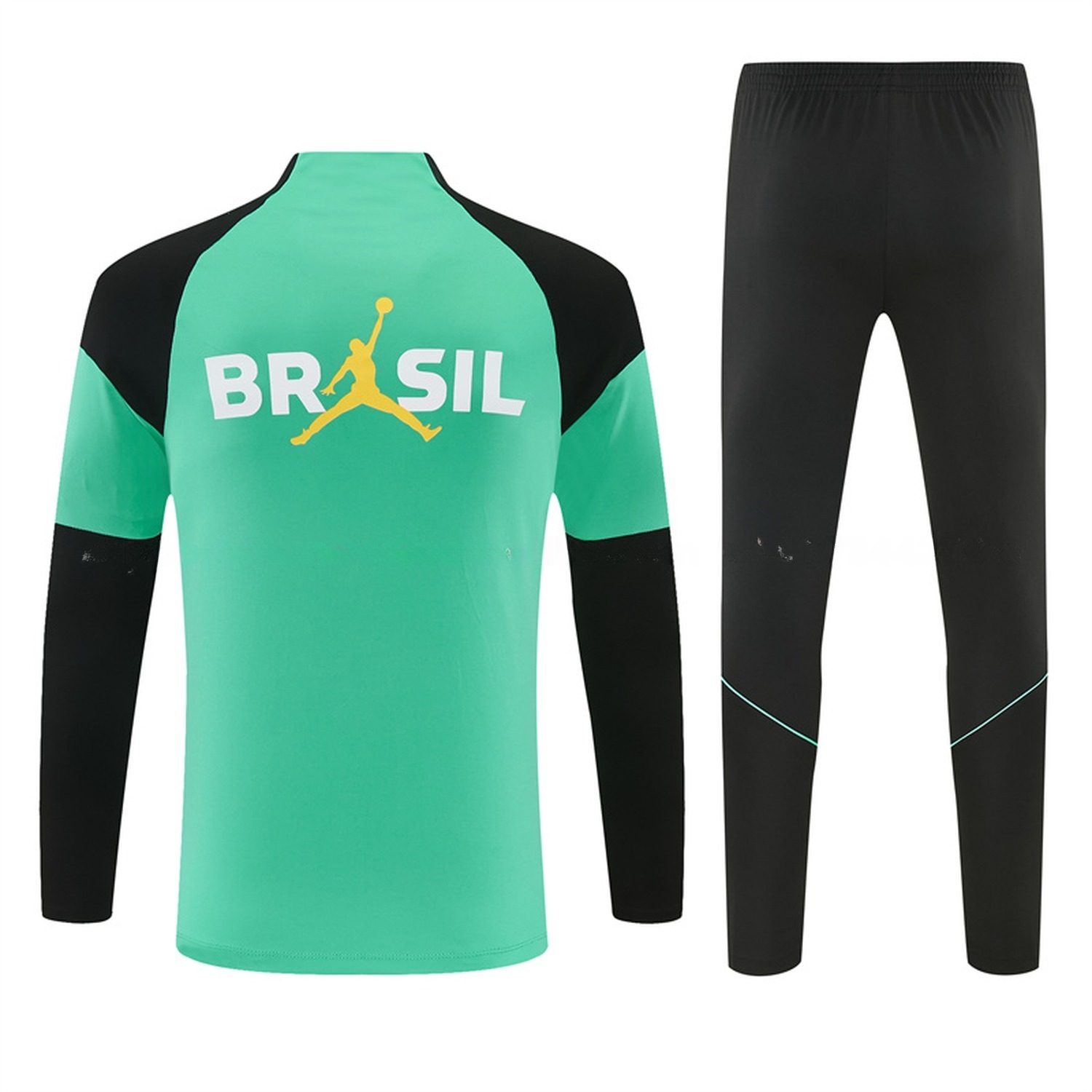 Brazil 2026 Long Sleeve Training Set - Light Green Top & Black Pants - UnitedFutballJersey