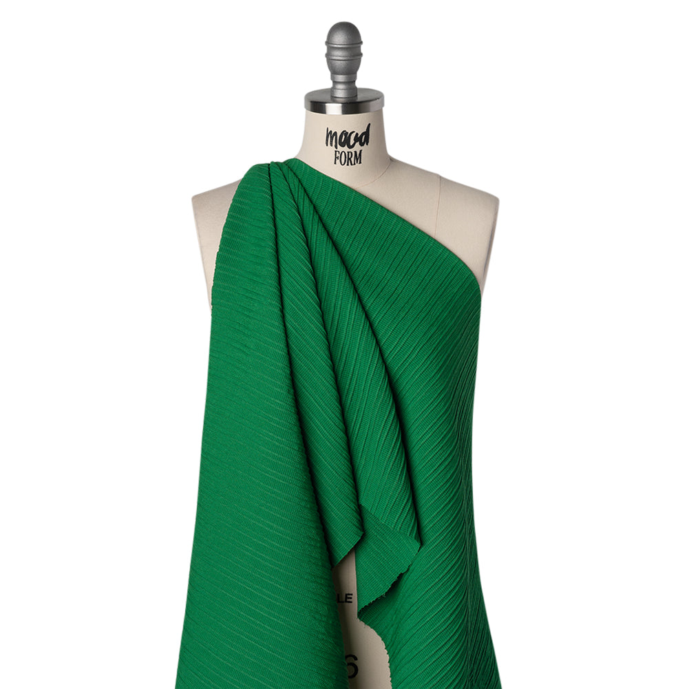 Textured Polyester and Rayon Woven with Faux Pintucks - Kelly Green Stripes - Designer Deadstock - Joann Fabrics