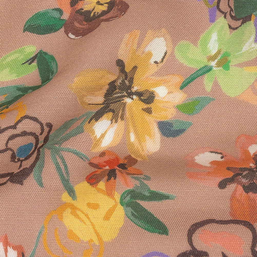 Viscose and Linen Twill Print - Dark Peach and Rainbow Floral - Mood Exclusive Wallflower Whimsy - Joann Fabrics