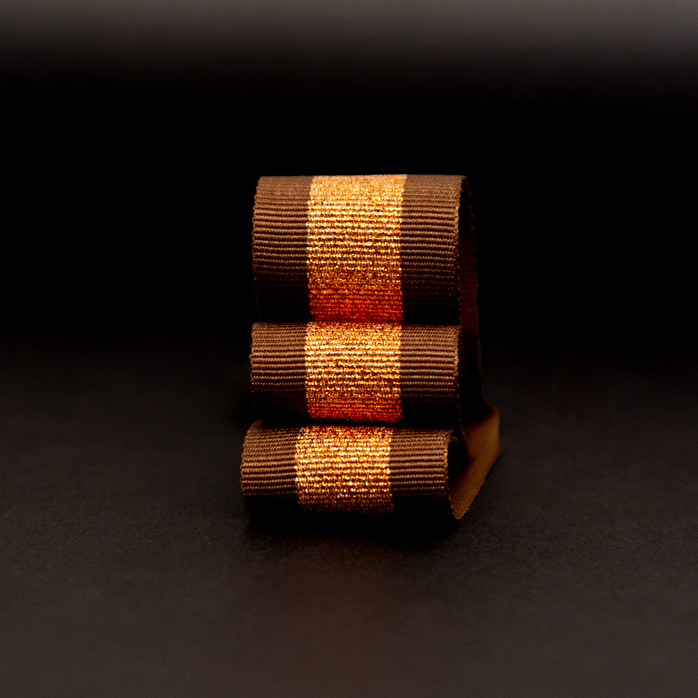 Italian Metallic Copper and Brown Striped Grosgrain Ribbon - 1