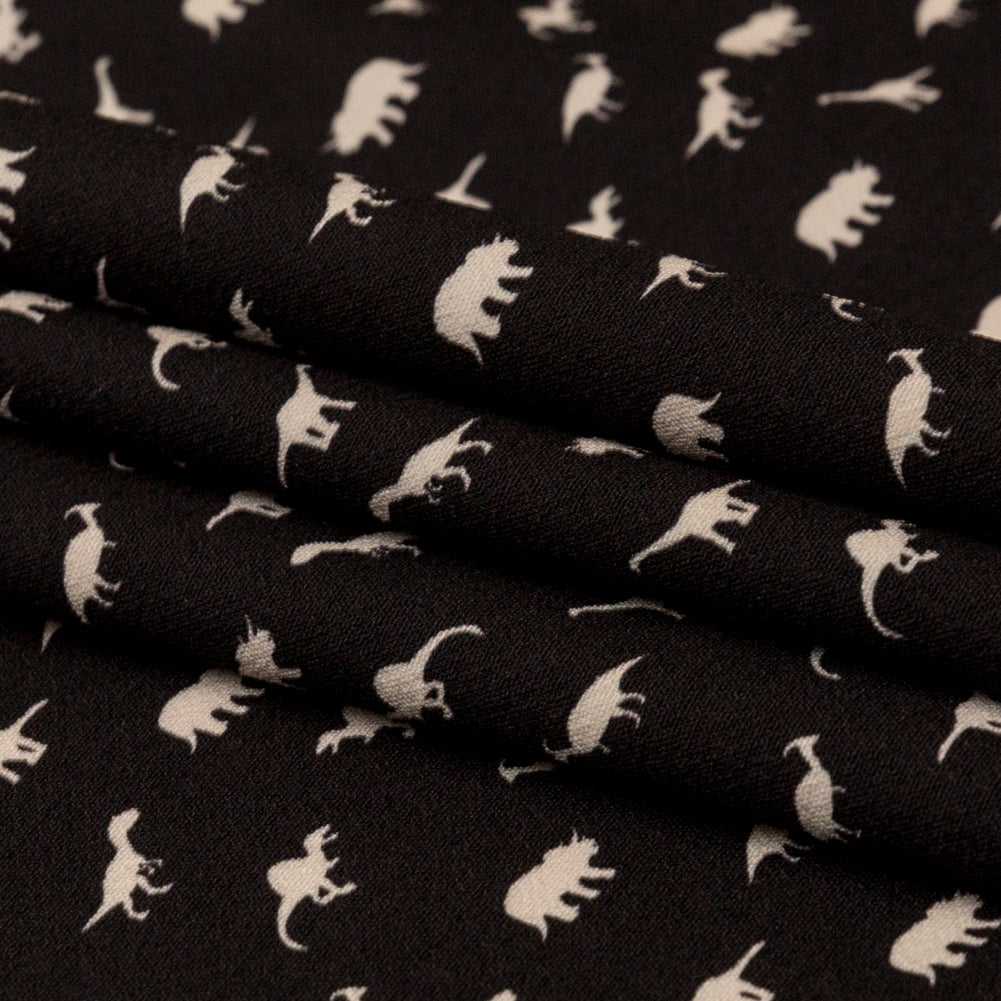 Stretch Polyester Crepe - Black and White Dinosaurs - Allegorical Dreams and Presentiments Print - Mood Exclusive Crow Collection - Joann Fabrics