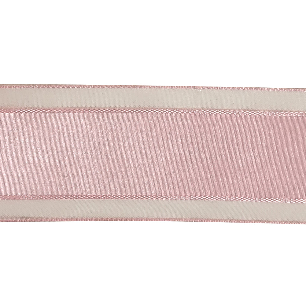 Pale Pink Woven Ribbon with Sheer Organza Borders - 1.5