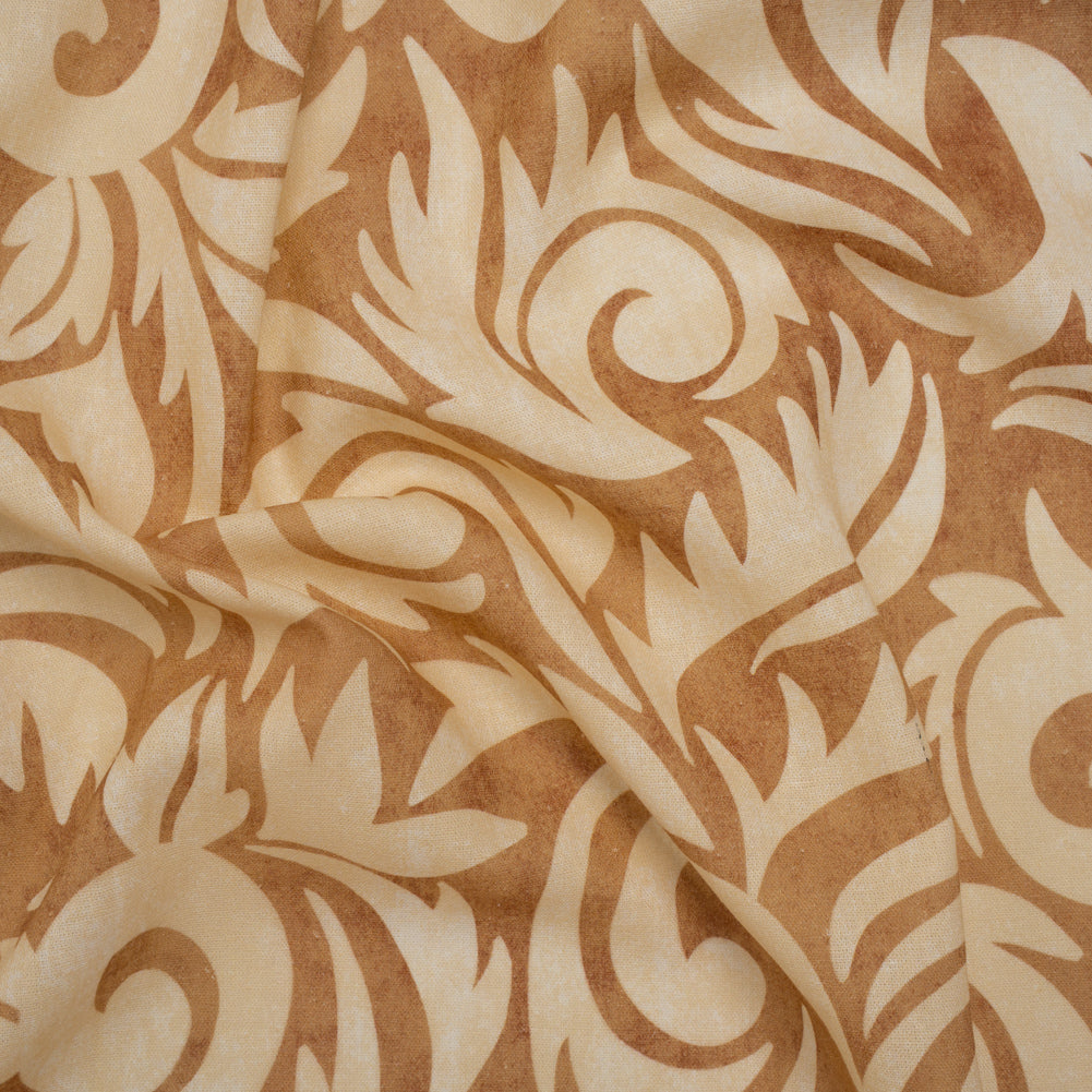 Linen and Rayon Woven - Beige and Tan Leafy Swirls - Mood Exclusive Windswept Sands Print - Joann Fabrics