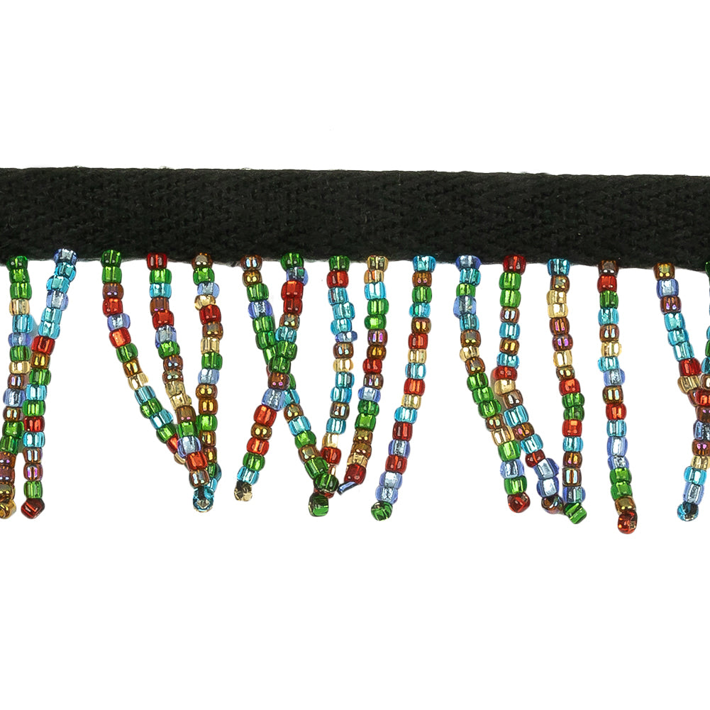 Vintage Multicolored and Black Seed Beaded Chainette Fringe - 1