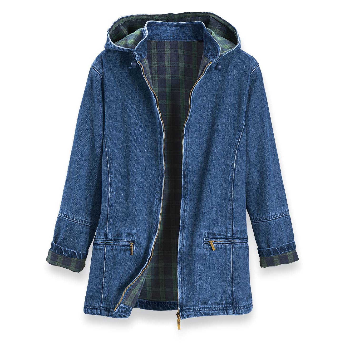 Flannel-Lined Denim Jacket, Zip Front, Detachable Hood, Zip Pockets - Northstyle Catalog