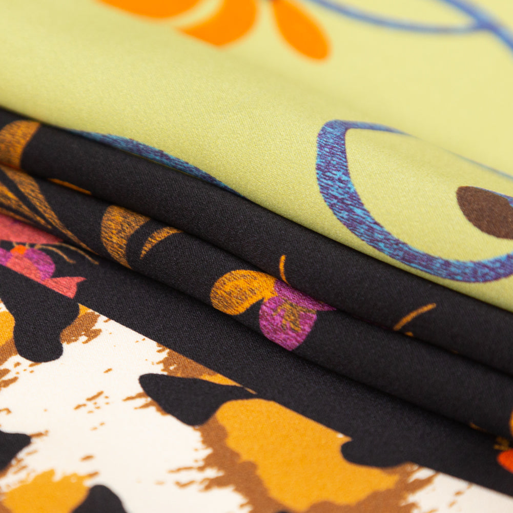 Mood Exclusive Italian Lime, Orange and Amethyst Floral Patchwork Digitally Printed Silk Charmeuse Panel - Joann Fabrics