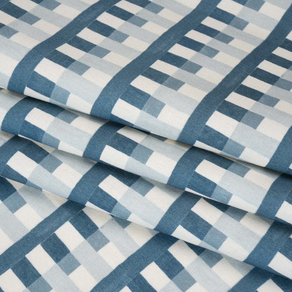 Cotton and Linen Canvas Print - Indigo Geometric Block Stripes - British Imported - Joann Fabrics