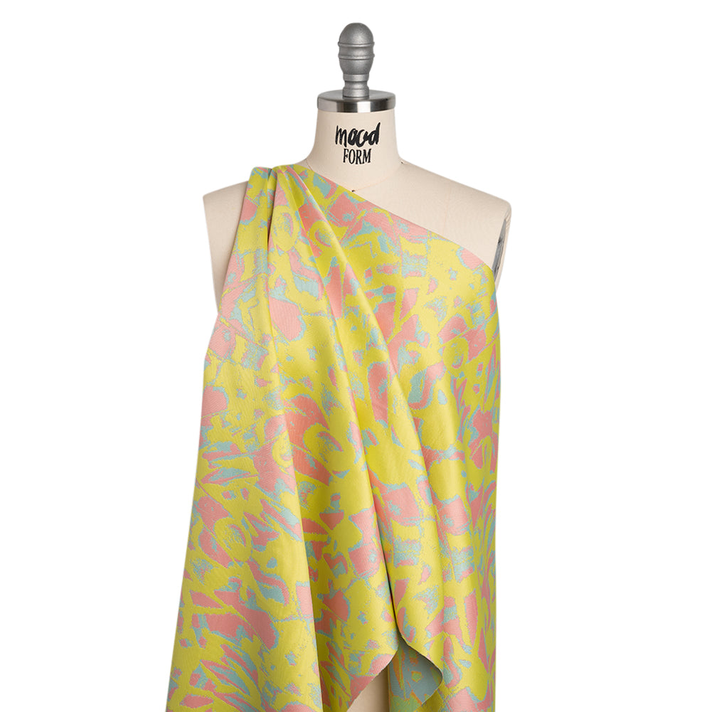 Luxury Polyester Brocade - Sparkling Lemon Yellow, Peach and Aqua Abstract Markmaking - Joann Fabrics