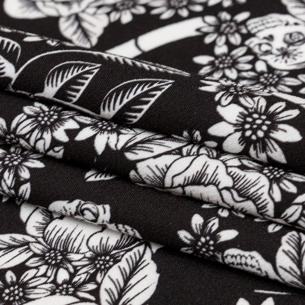 Stretch Polyester Crepe - Black and Star White Roses - Prophetic Dreams Print - Mood Exclusive Crow Collection - Joann Fabrics