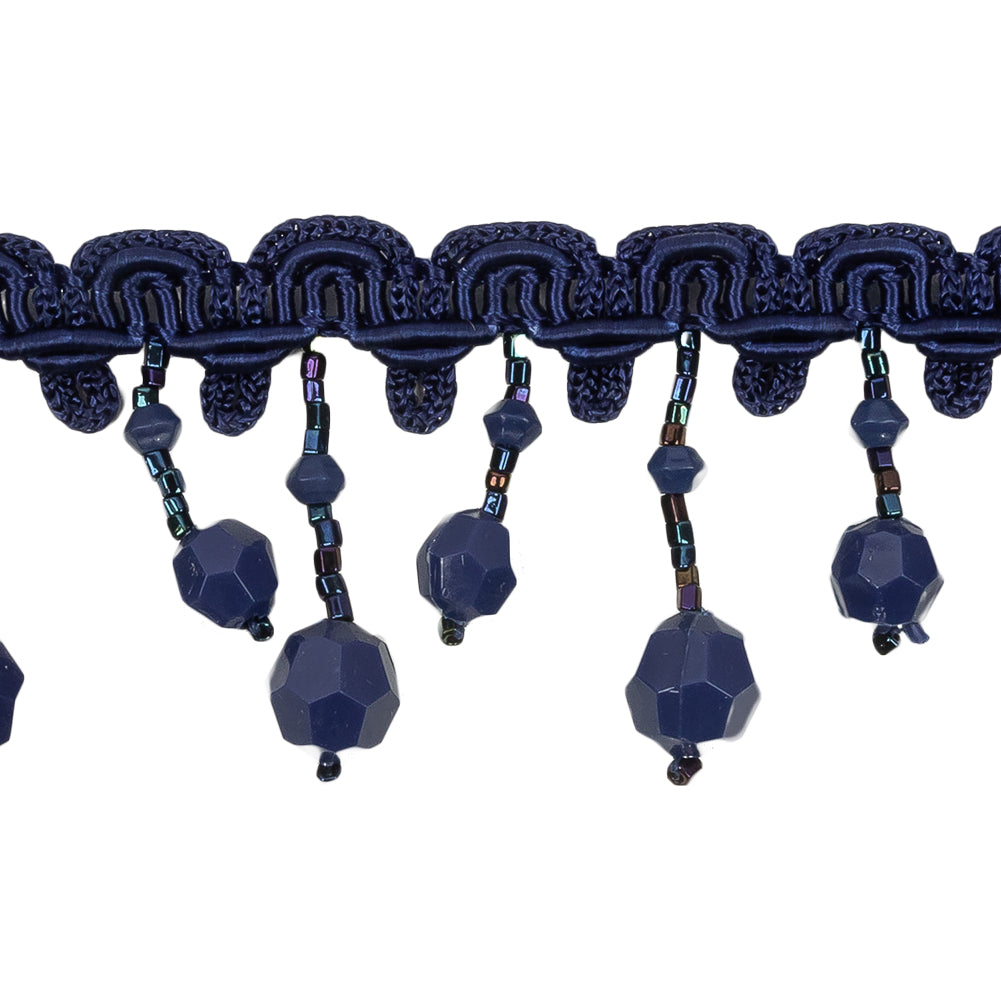 Vintage Blue Beaded Fringe Trim on Blue Braid - 1.5