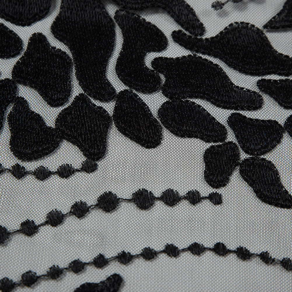 Black Abstract Embroidery on Black Mesh - Joann Fabrics