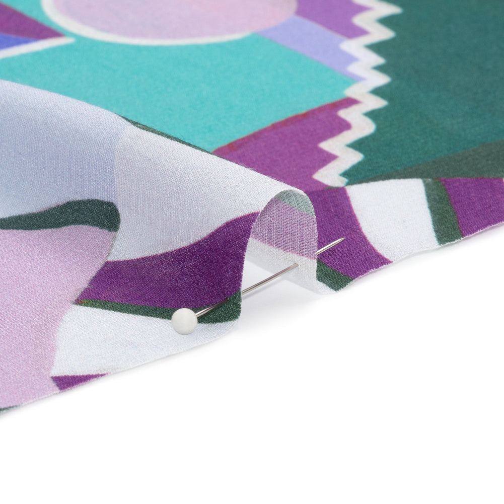 Sustainable Viscose Woven Print - Purple, Teal and Blue Mushrooms and Abstract - Mood Exclusive Mid Mod Mushroom - Joann Fabrics