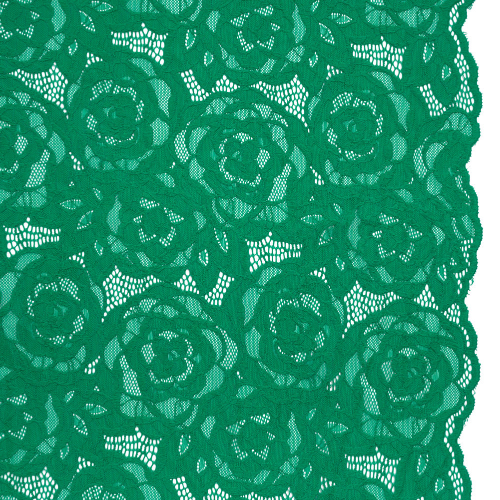 Stretch Re-Embroidered Lace with Finished Edges - Emerald All-Over Roses - Joann Fabrics