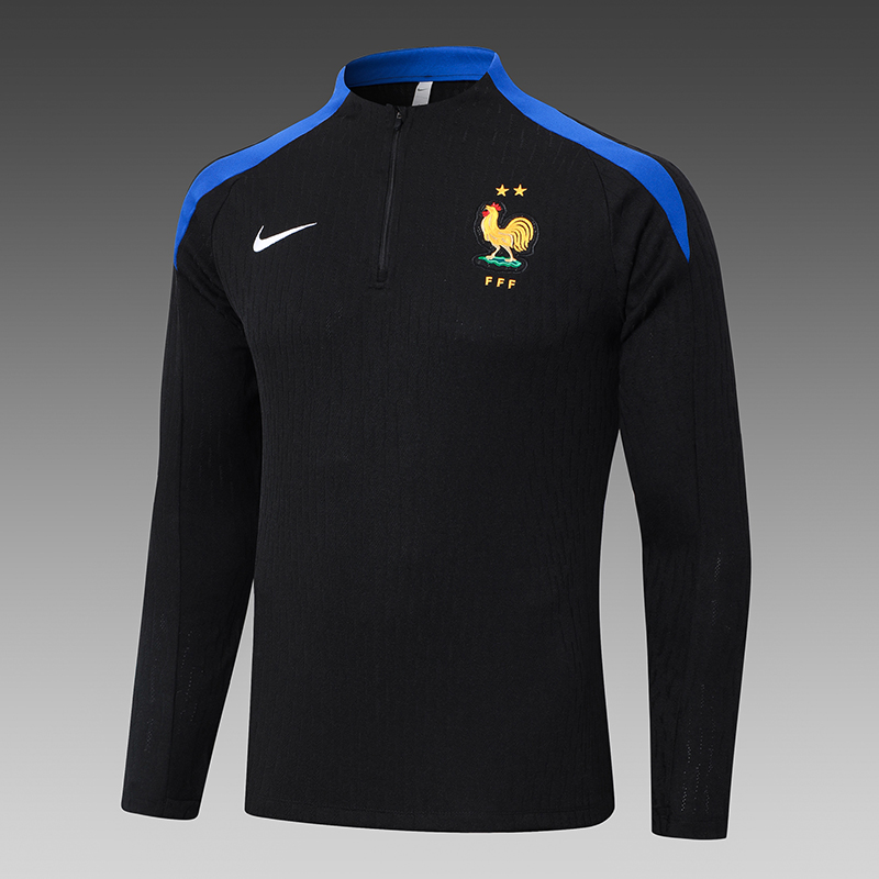 2024-2025 France Half-Pull Training Suit Black Football Shirt Set