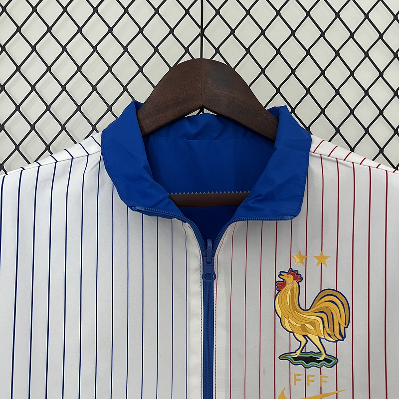 2024 France Reversible Windbreaker (White-Blue)Soccer Jersey 1:1 Thai Quality