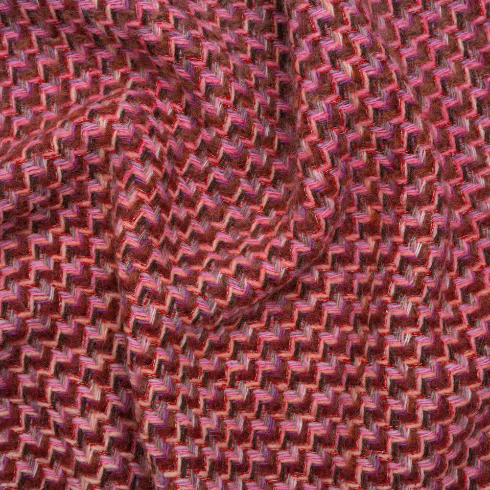 Wool Blend Tweed Twill Made in Italy - Pink, Purple and Red Zig Zags - Deadstock - Joann Fabrics