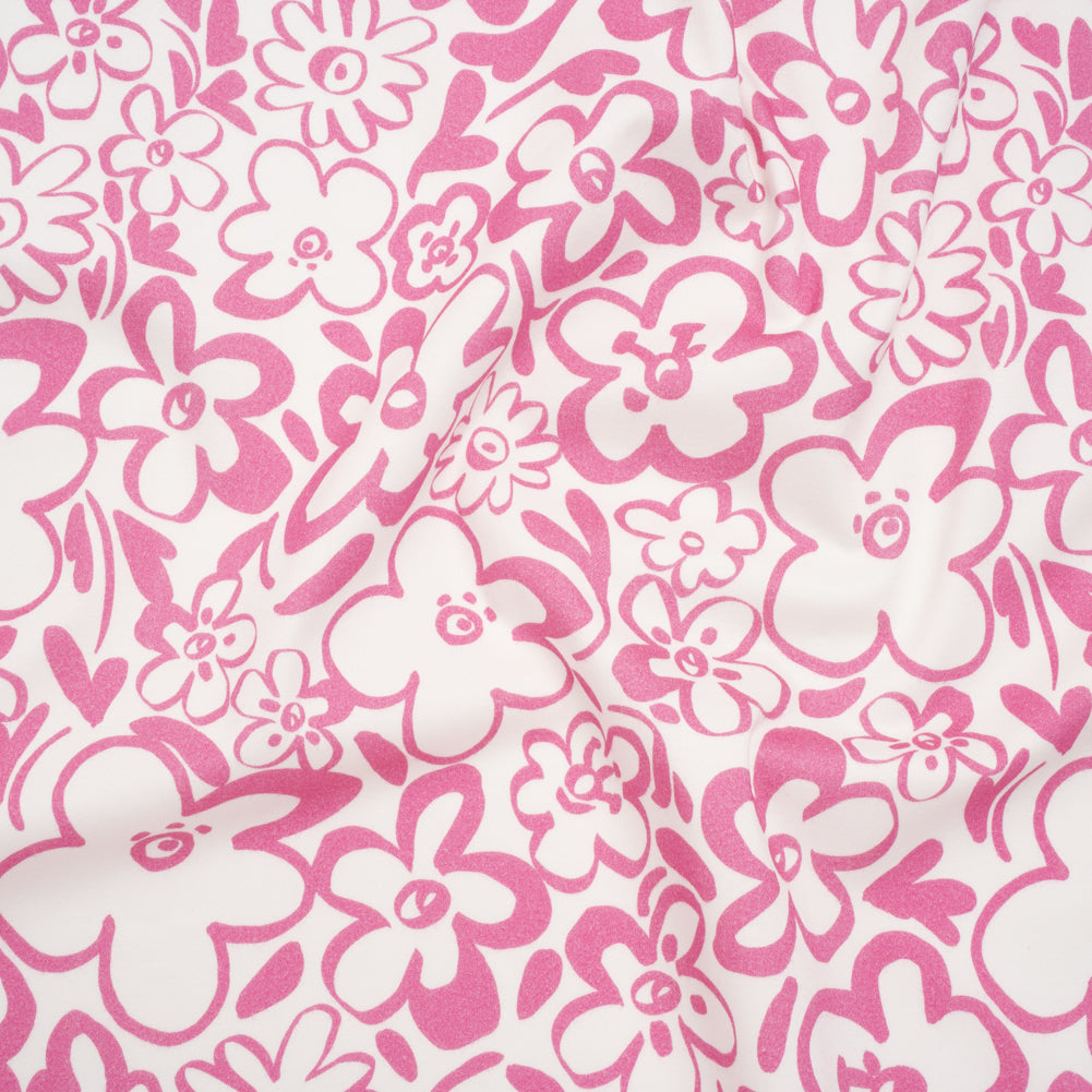 Brushed Cotton Woven - Pink and Off White Flower Doodles - Mood Exclusive Sweet Scribbles Print - Joann Fabrics