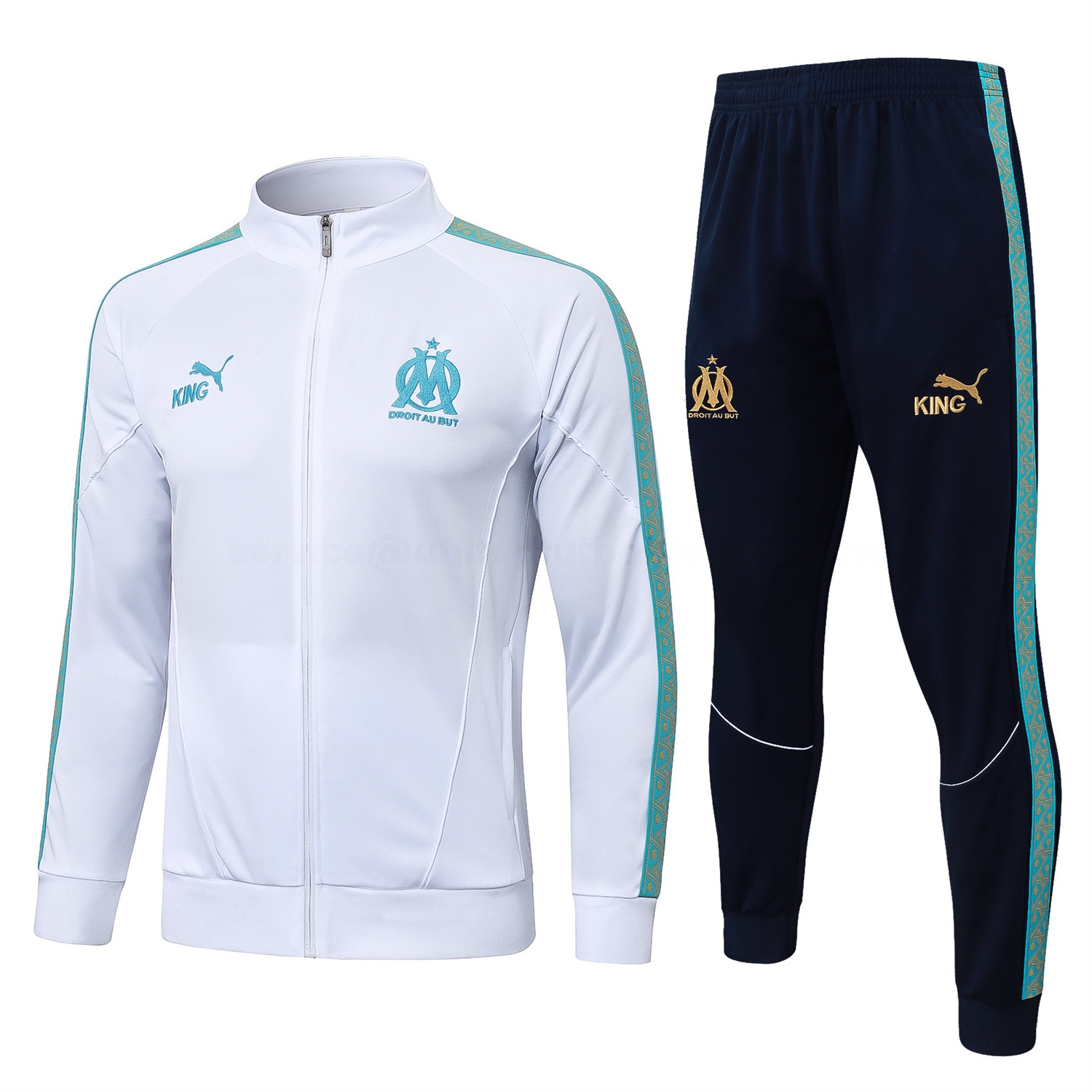 Marseille 25-26 Long Sleeve Training Set - White Top & Dark Blue Pants - UnitedFutballJersey