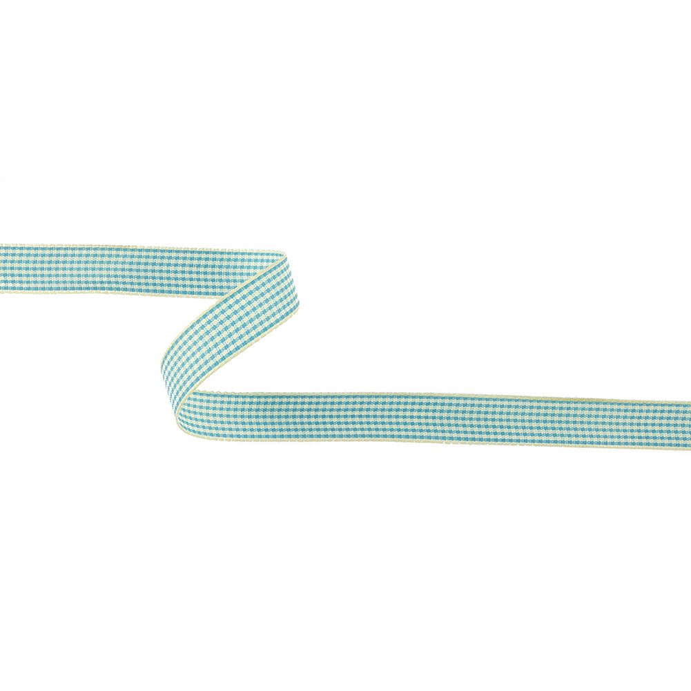 Sky Blue and Glass Green Houndstooth Check Woven Ribbon - 0.625