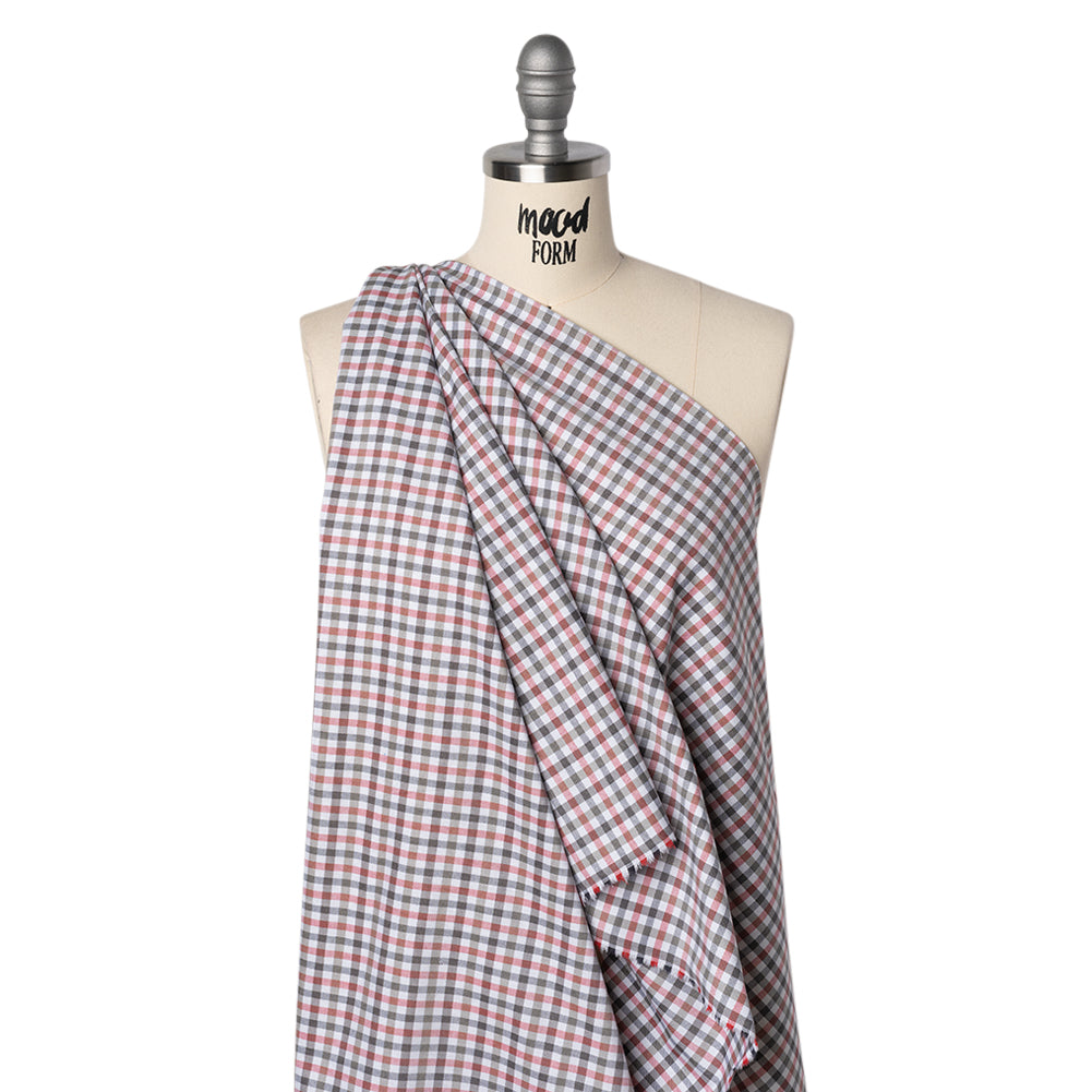 Cotton Oxford Shirting - Charcoal, Warm Gray and Red Checks - Deadstock - Joann Fabrics