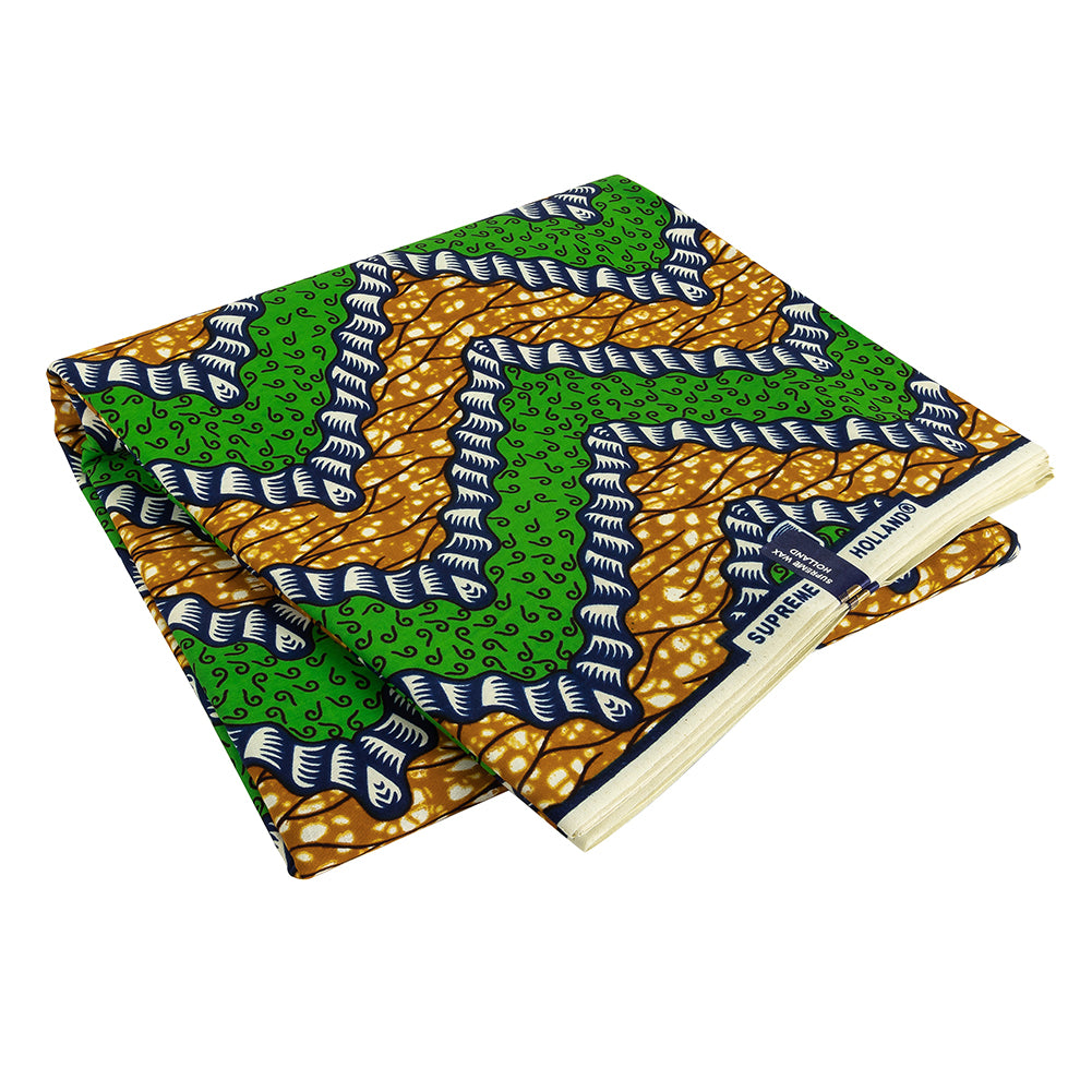 Green, Estate Blue and Tan Wavy Zig Zags Cotton Supreme Wax African Print - Joann Fabrics