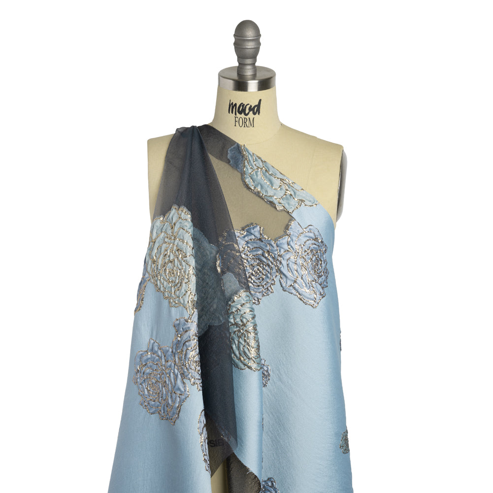 Metallic Burnout Luxury Brocade - Sky Blue and Gold Rose Border - Joann Fabrics