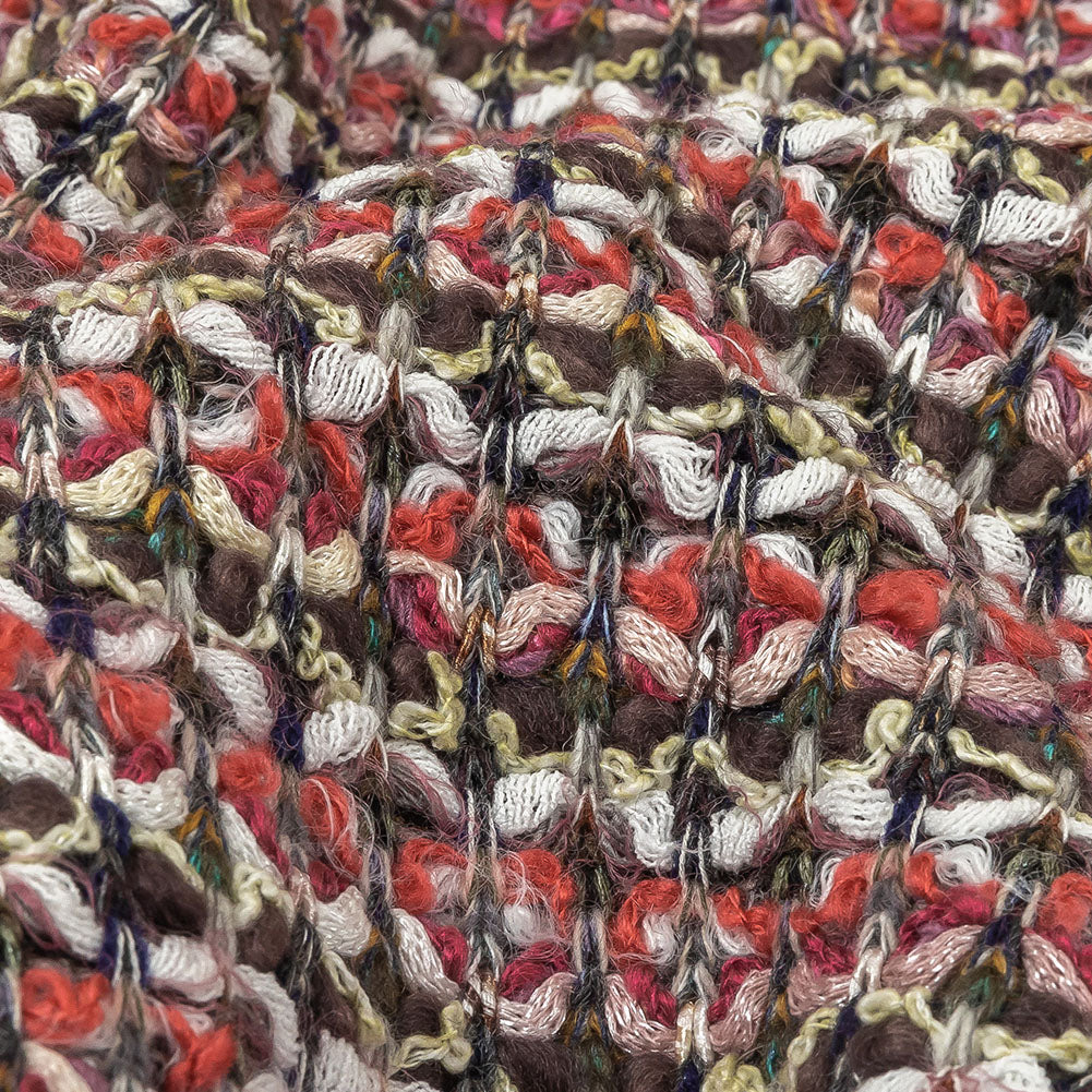 Italian Pink, White, and Olive Striped Boucle Chunky Blended Wool Sweater Knit - Joann Fabrics