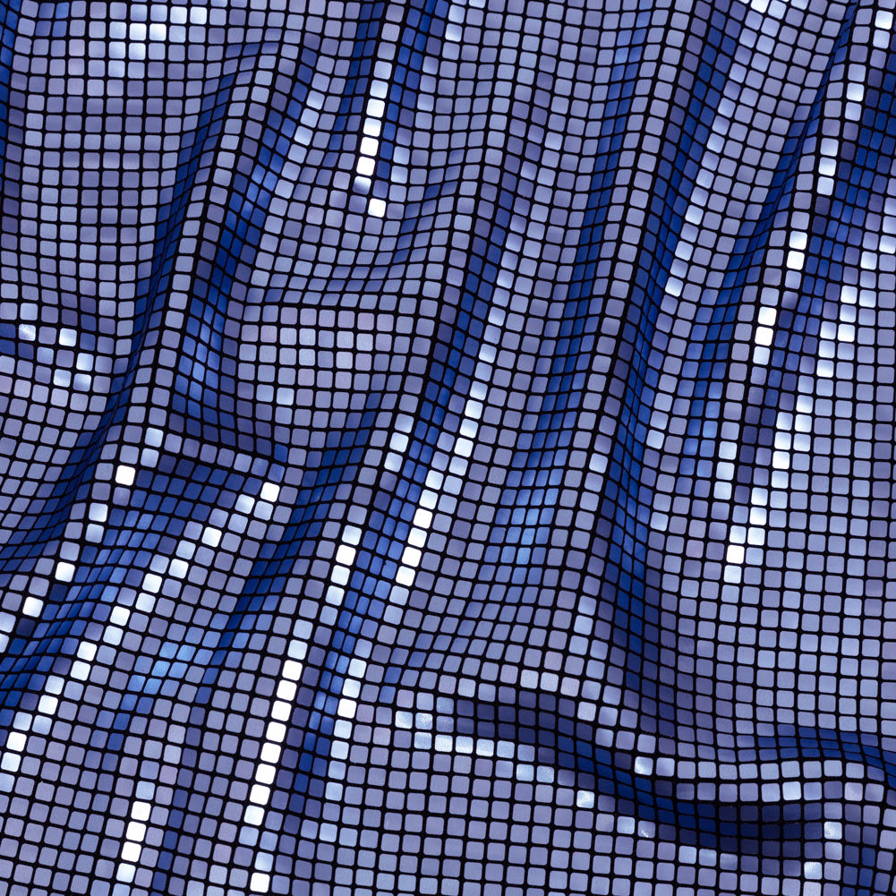 Squares Foiled Stretch Polyester Knit - Blue and Metallic Black - Heidi Collection - Joann Fabrics