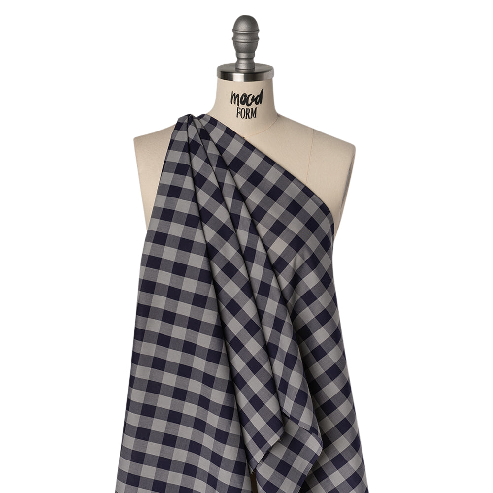 Cotton Shirting - Gray and Dark Navy Big Checks - Deadstock - Joann Fabrics