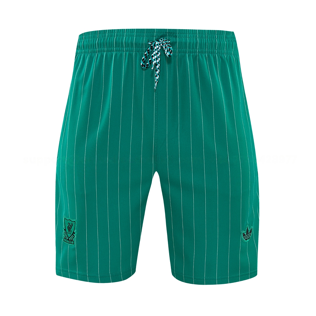 Liver.pool 25-26 Retro Style Vest Training Set - Green With White Stripes Top & Pants - UnitedFutballJersey