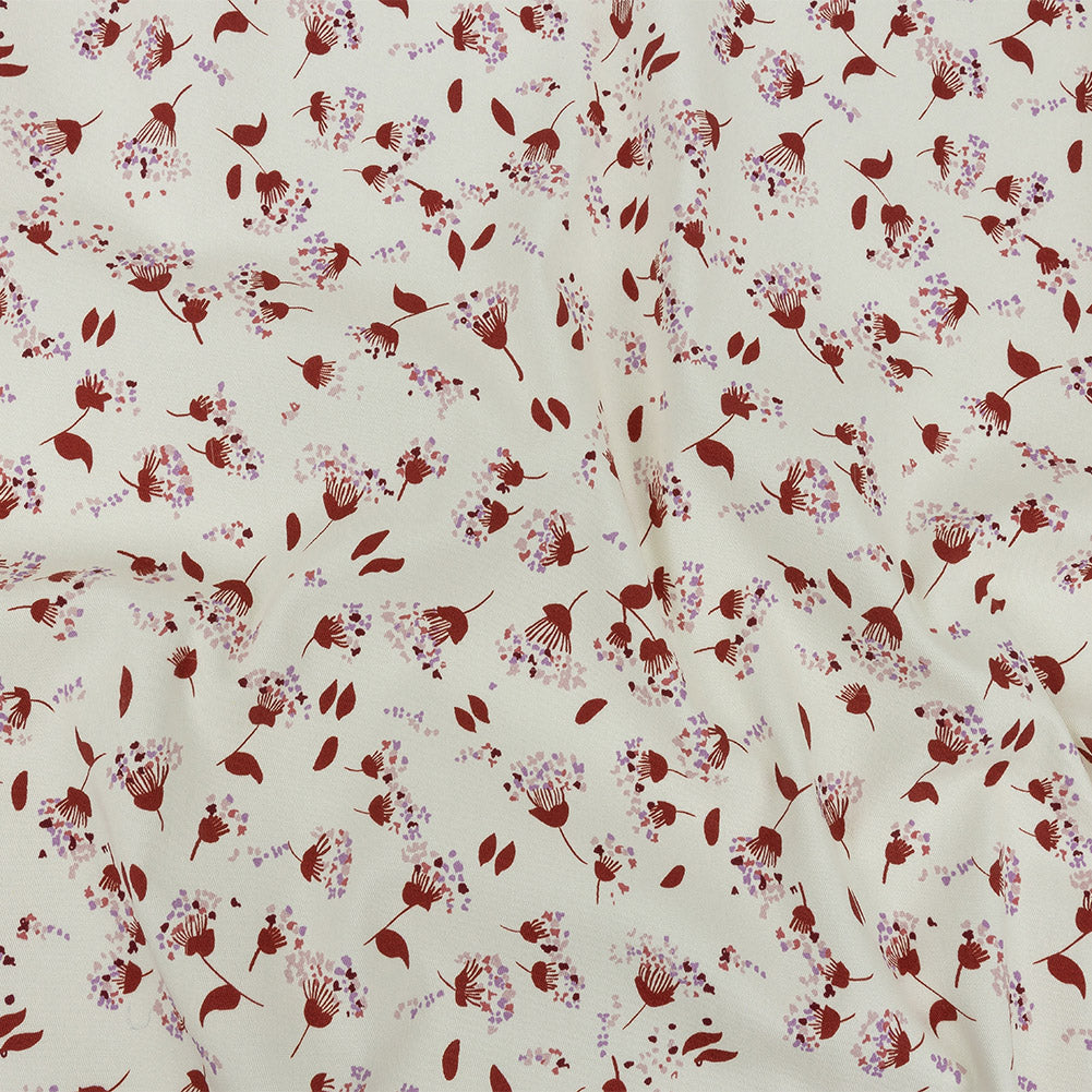 Stretch Cotton Twill Print - Rust and White Dandelion Floral - Mood Exclusive Feeling Dandy - Joann Fabrics
