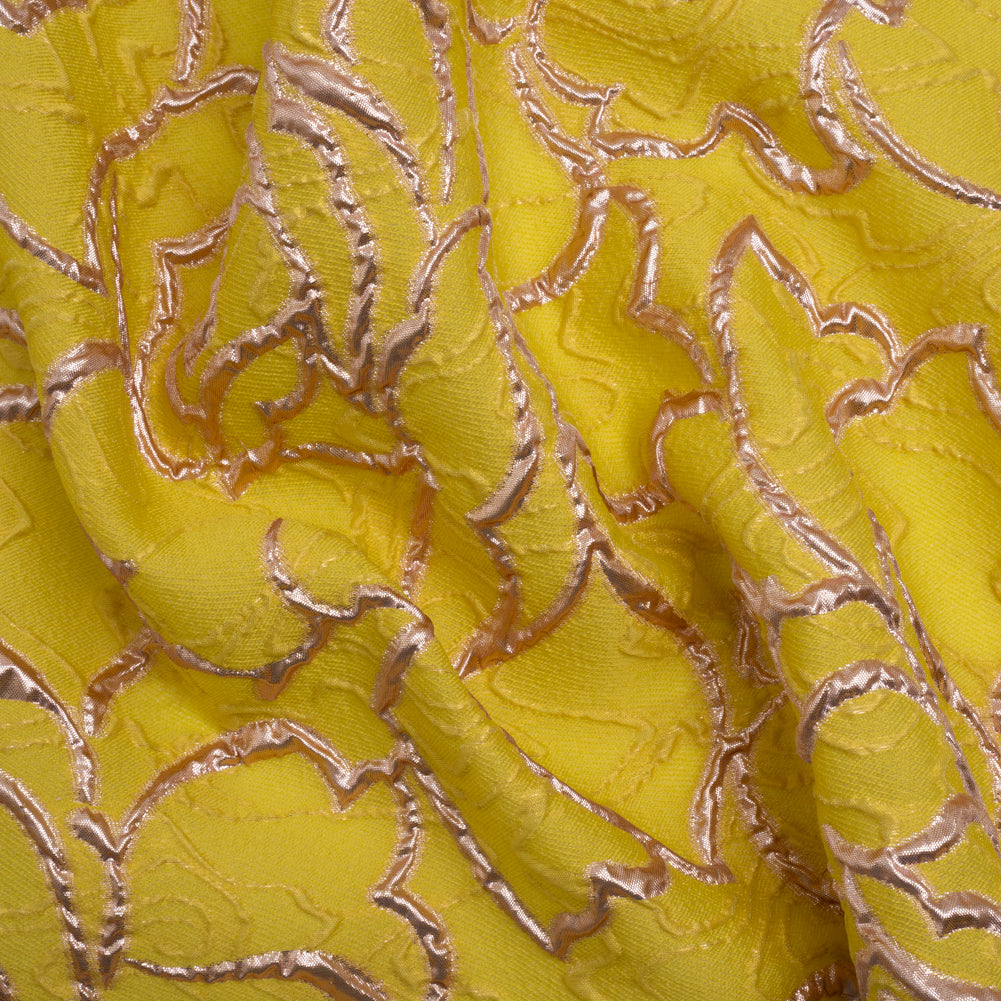 Rose Outlines Cutwork Luxury Brocade - Metallic Gold and Sunshine Yellow - Joann Fabrics