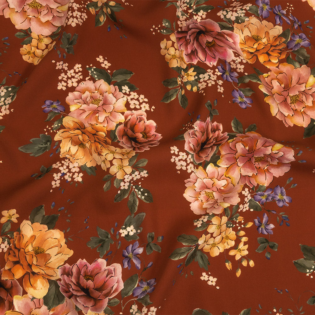 Polyester Twill Print - Clay Red and Pink Floral - Mood Exclusive Halcyon Days - Joann Fabrics
