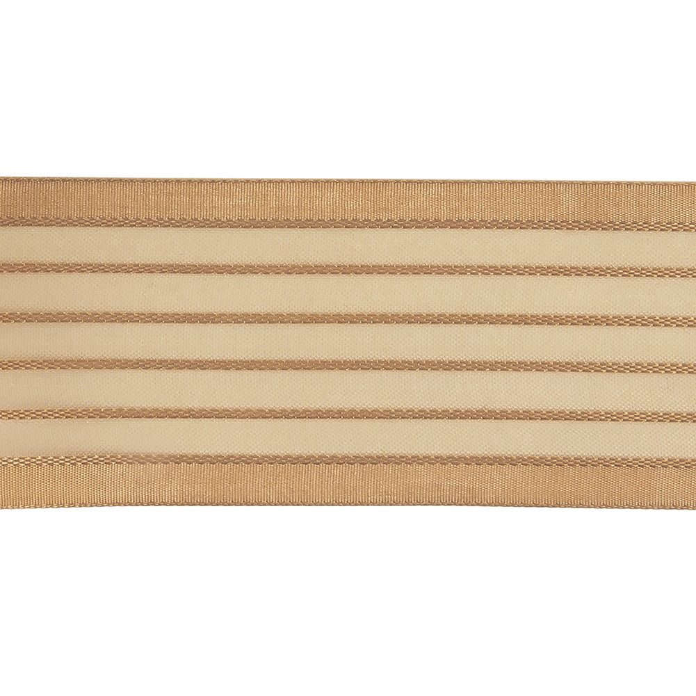 Tan Striped Sheer Ribbon with Opaque Borders - 1.5