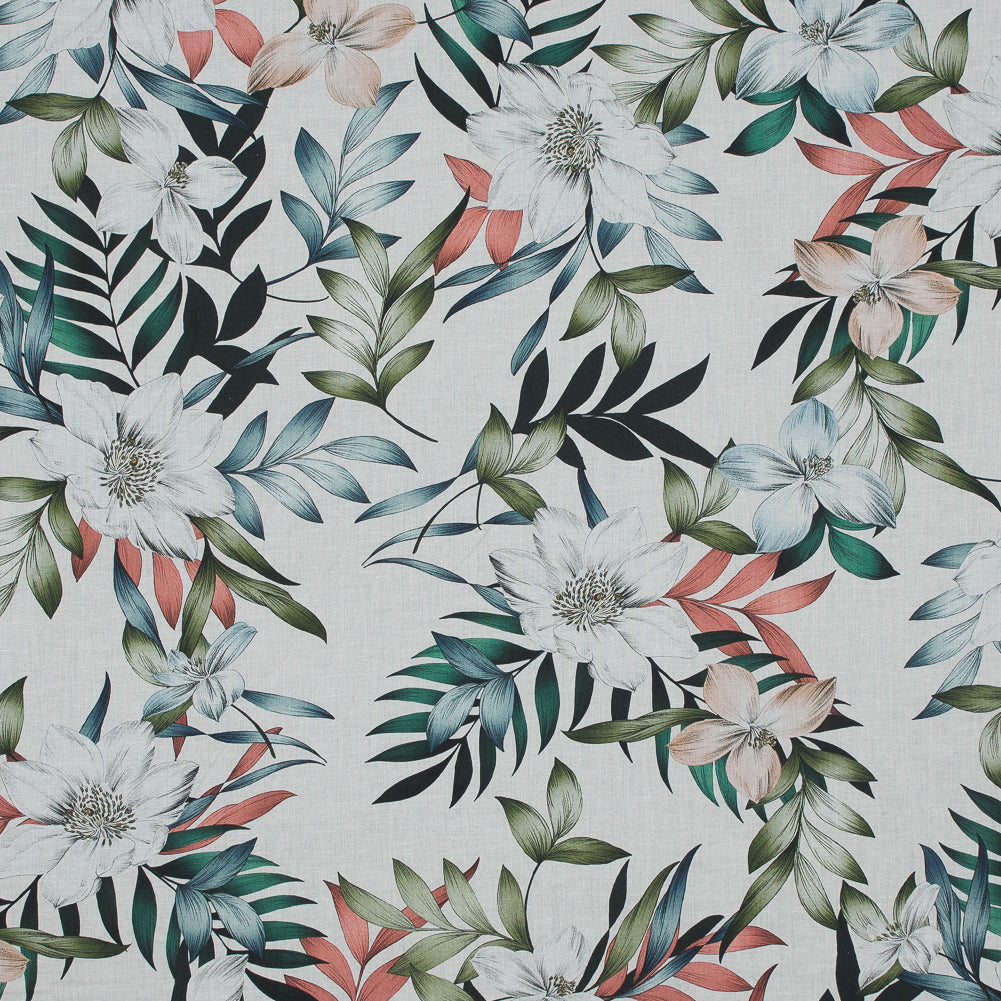 Cotton Voile - White and Green Floral - Regality of Renewal Print - Mood Exclusive Key Largo Collection - Joann Fabrics