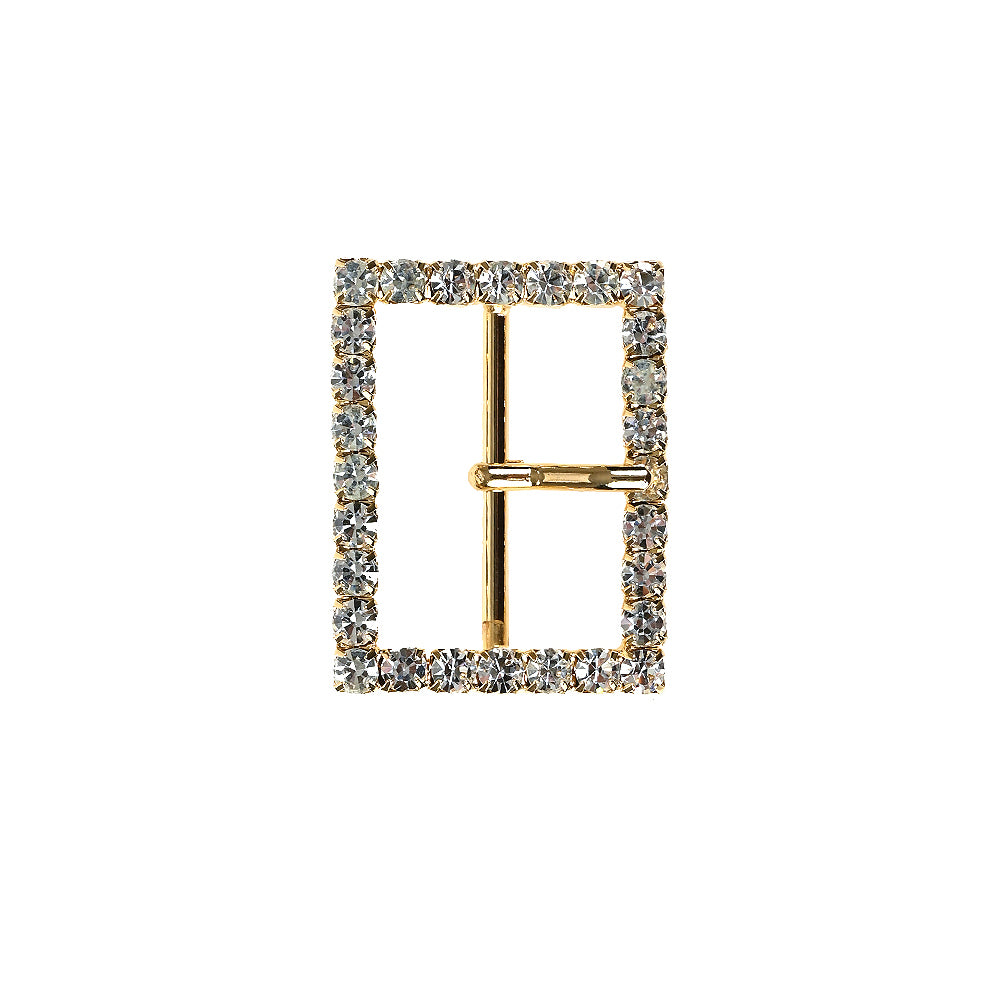 Swarovski Crystal and Gold Rectangular Rhinestone Buckle - 1.125