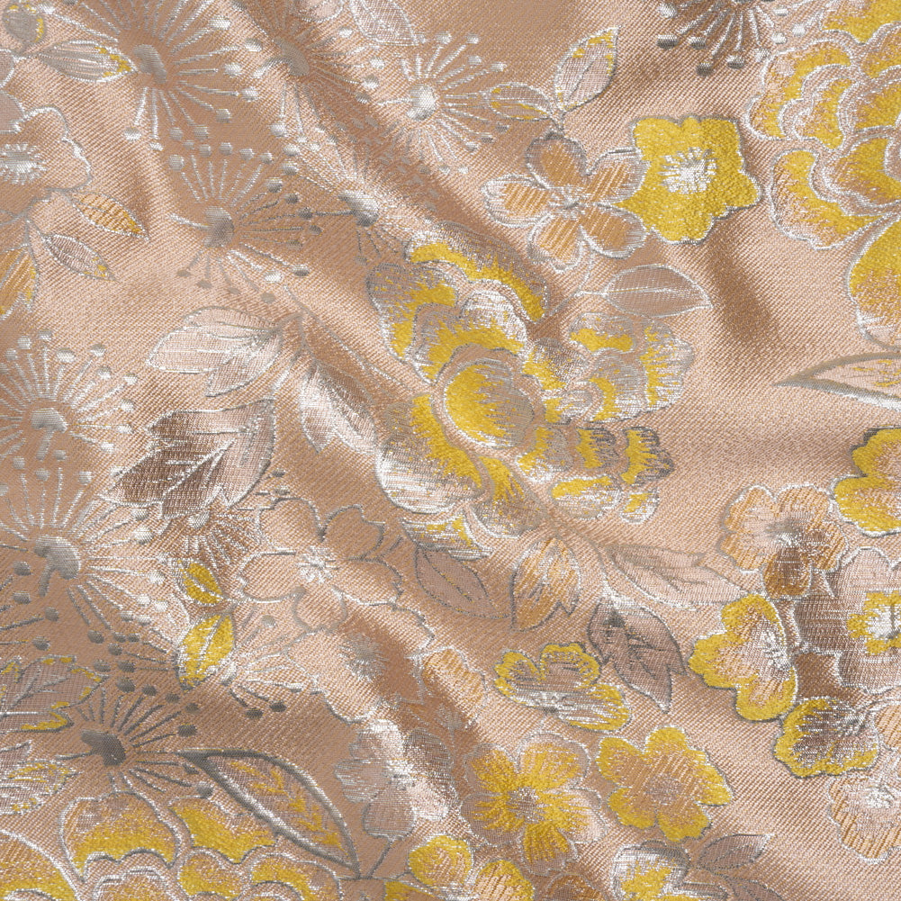 Metallic Brocade - Baby Pink, Yellow and Silver Flower Garden - Joann Fabrics