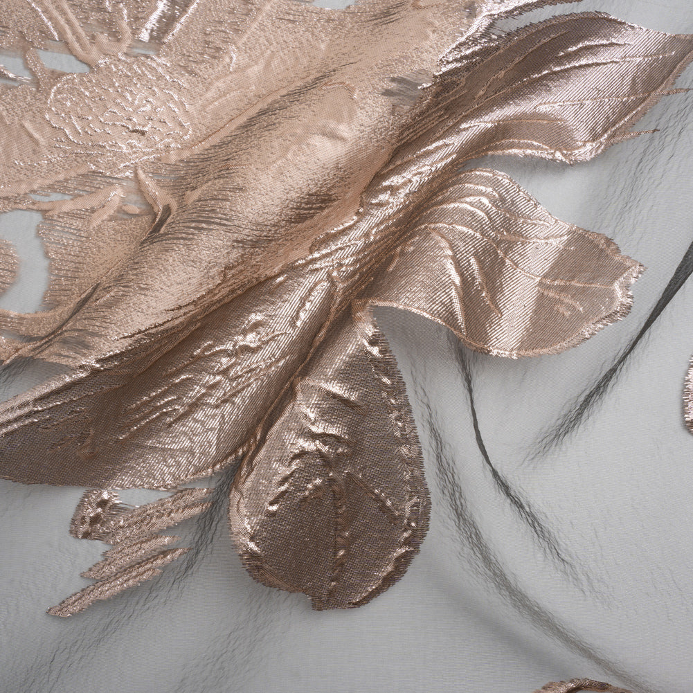 Metallic Rose and Charcoal Big Florals Luxury Burnout Brocade - Joann Fabrics