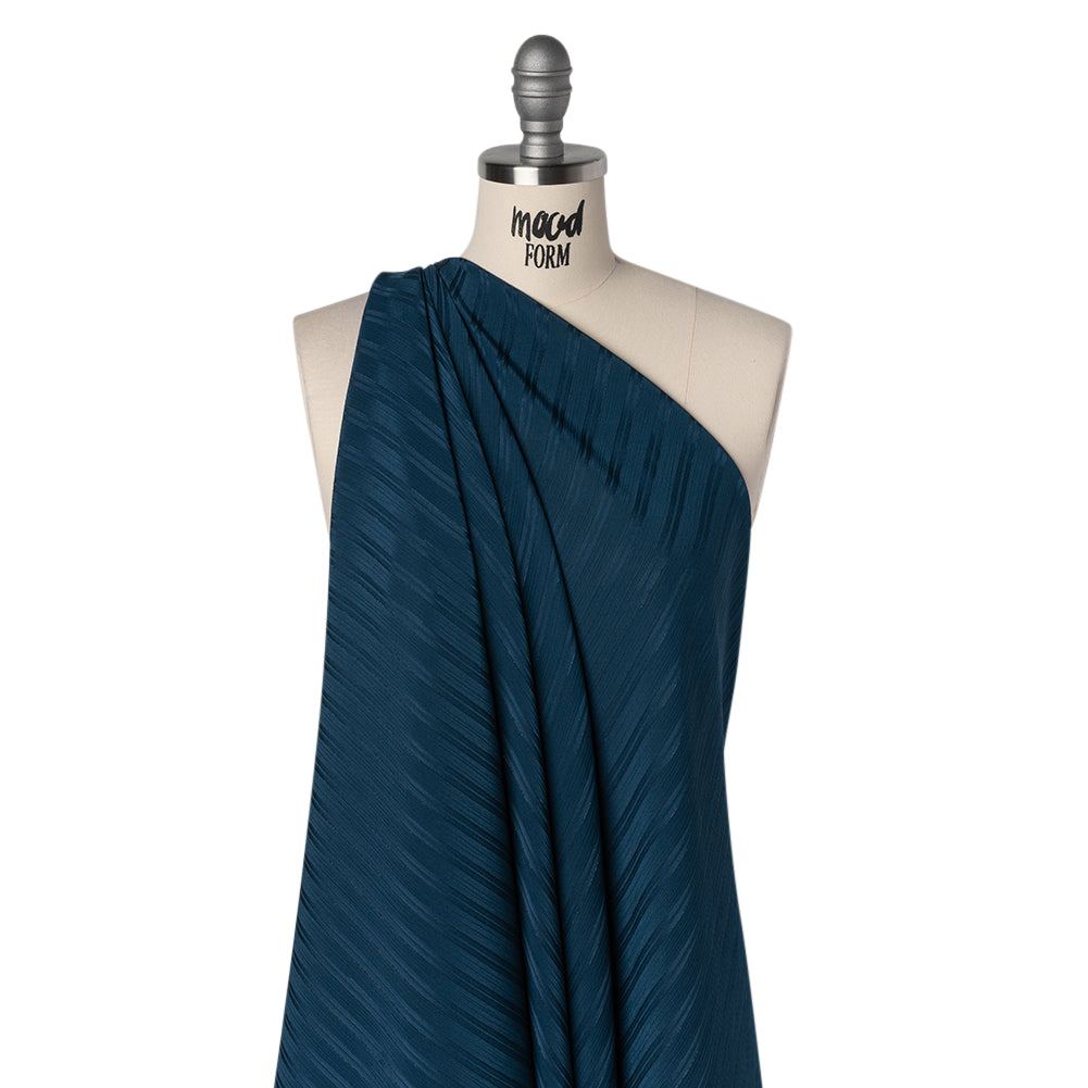 Polyester Dobby Plisse - Navy Blue Satin Stripes - Designer Deadstock - Joann Fabrics